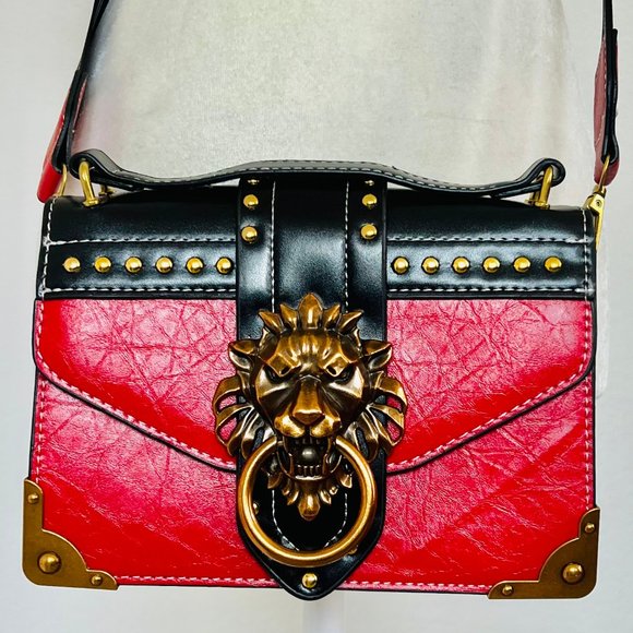 Smile Focus Handbags - NWT Smile Focus 'Leo' Red Leather Lion Head Knocker Crossbody Luxury Handbag